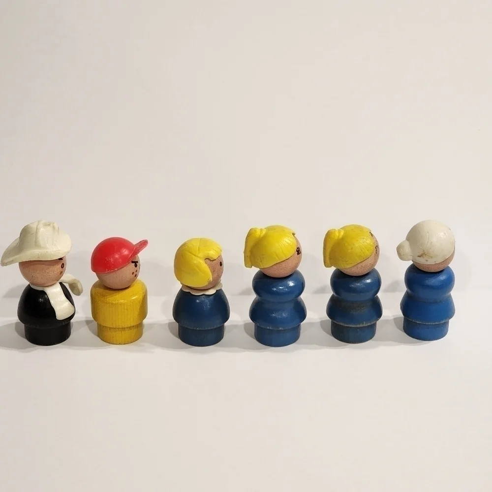 Vintage FP Little People Wood head & body lot of 6